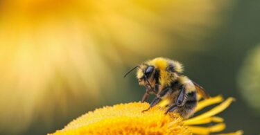 一隻蜜蜂在一朵黃花上